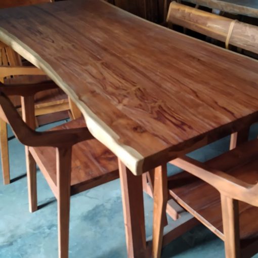 live edge teak wood slab table
